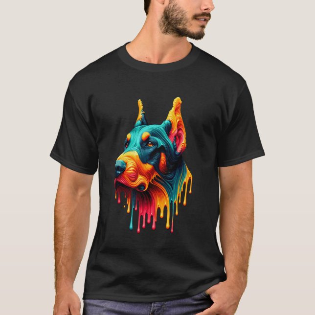 Drippande färgkonst Dobermann Dobermans Dob T Shirt (Framsida)