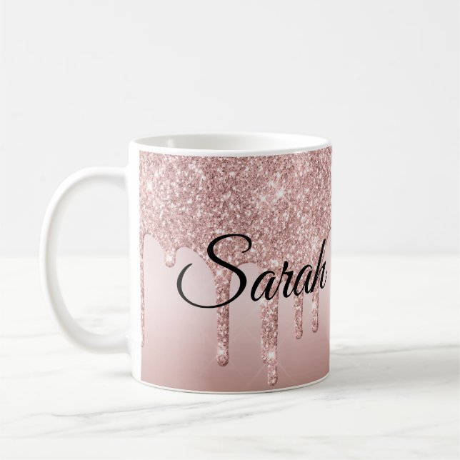 Drippande Glitter Roséguld Personlig Kaffemugg (Vänster)
