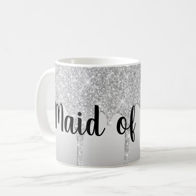 Drippande Glitter Silver Brudtärna Kaffemugg (Framsida vänster)