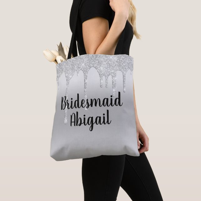 Drippande Glitter Silver Brudtjänstpresent Tygkasse (Närbild)