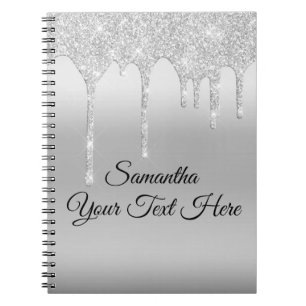 Drippande Glitter Silver Personlig Anteckningsbok