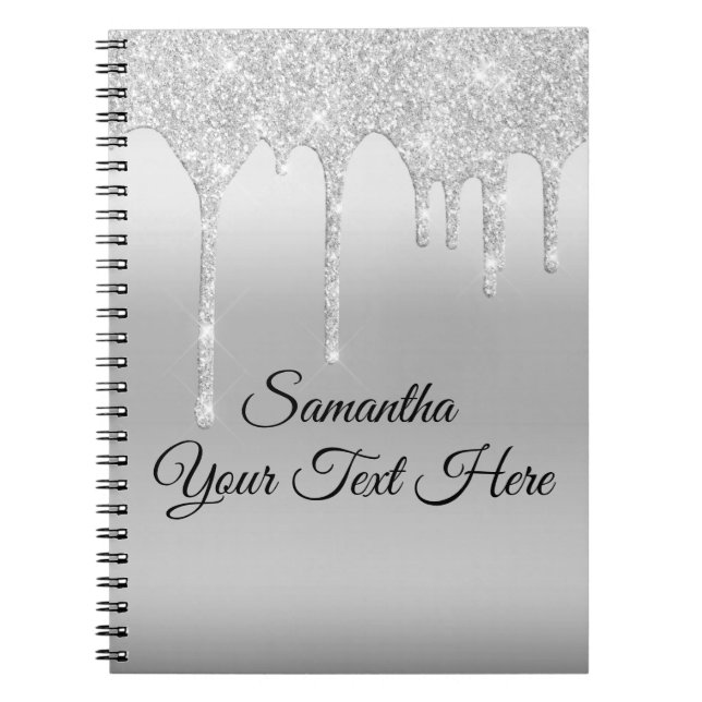 Drippande Glitter Silver Personlig Anteckningsbok (Framsidan)