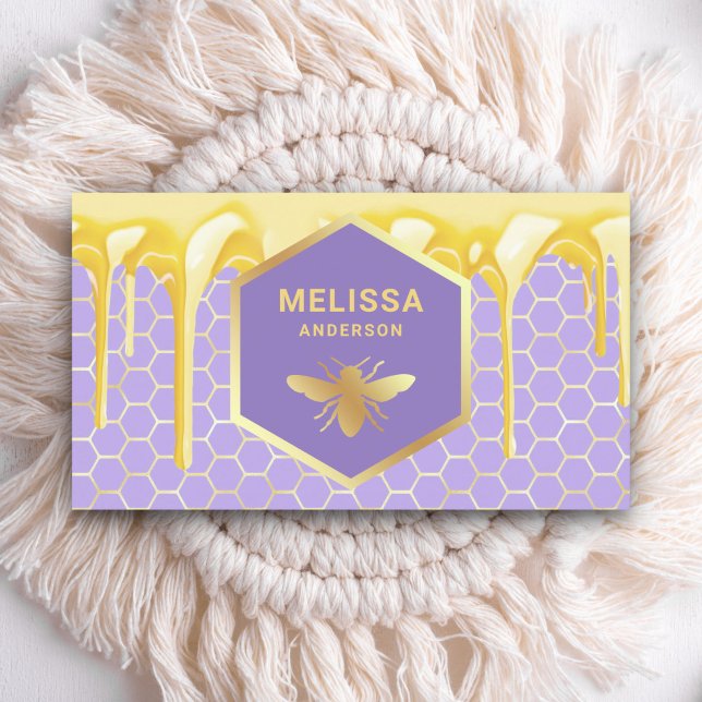Drippande honung Lavendel Guld Honeycomb Honey Bee Visitkort (Skapare uppladdad)