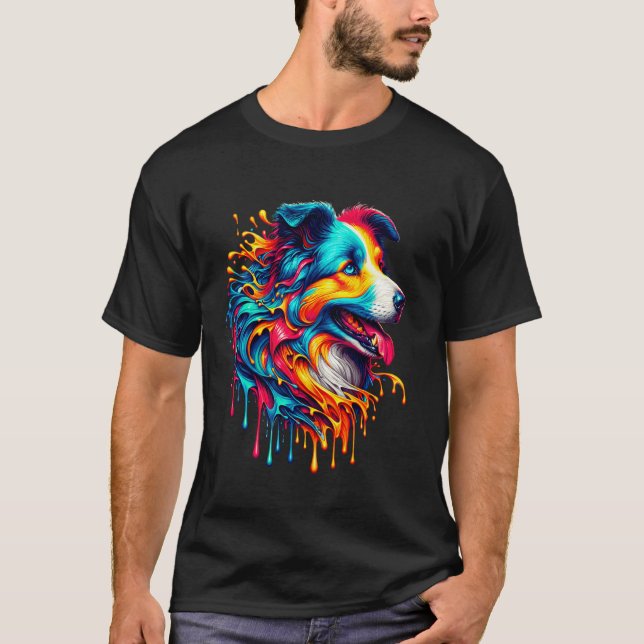 Drippande konst Border Collie T Shirt (Framsida)