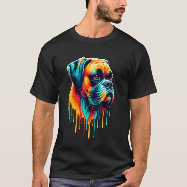 Drippande konst Boxer Hund Boxershorts T Shirt (Framsida)