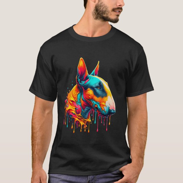 Drippande konst Bullterrier T Shirt (Framsida)