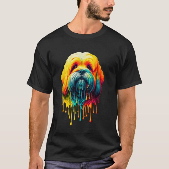 Drippande konst Lhasa Apso T Shirt (Framsida)