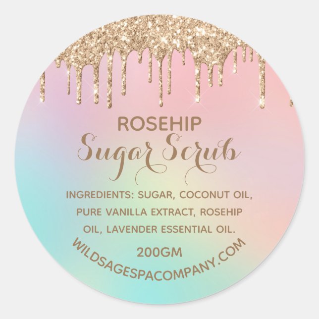 Drippande Rose Gold Glitter Socker Skrubb Etikett (Framsida)
