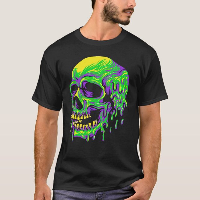 Drippin Purple Green Skull Mardi Gras Carnival Ske T Shirt (Framsida)