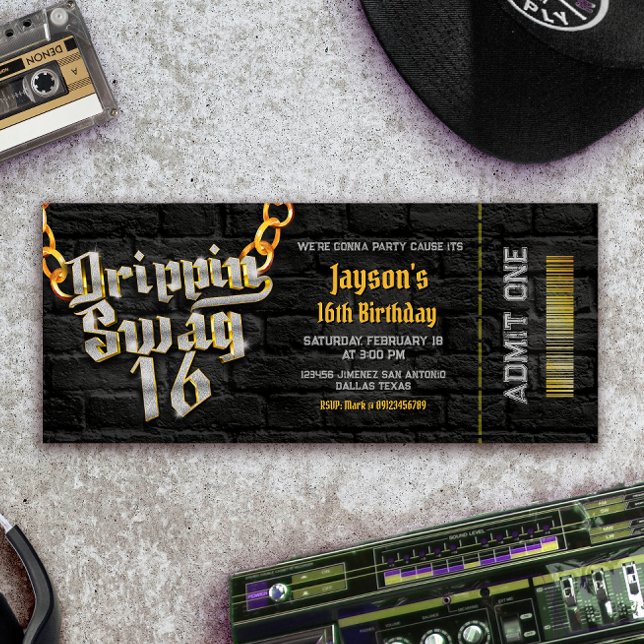 Drippin Swag 16 Biljett Inbjudningar (Drippin Swag 16 Ticket Invitation)