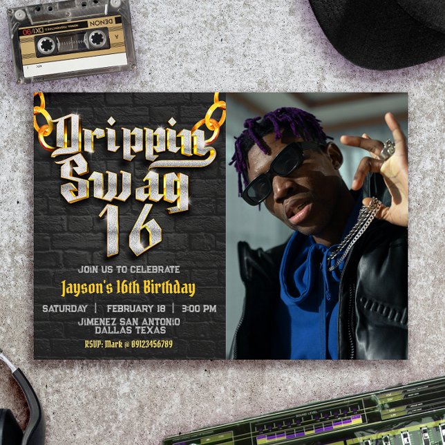 Drippin Swag 16 med liggande foto Inbjudningar (Skapare uppladdad)
