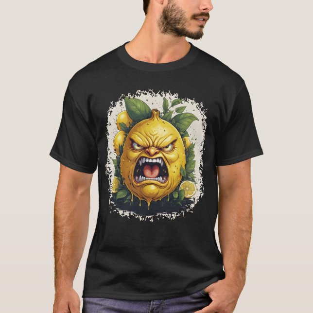 Dripping Angry Lemon with Bold Leaves T Shirt (Framsida)