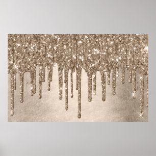 Dripping Gold Glitter Elegant Champagne Melt Poster