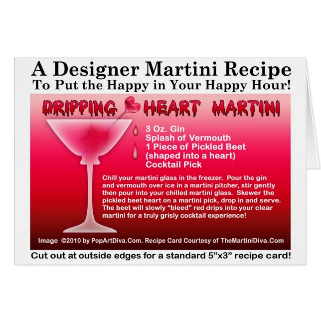 Dripping Heart Halloween Martini Receptkort Hälsningskort (Framsidan Horizontal)