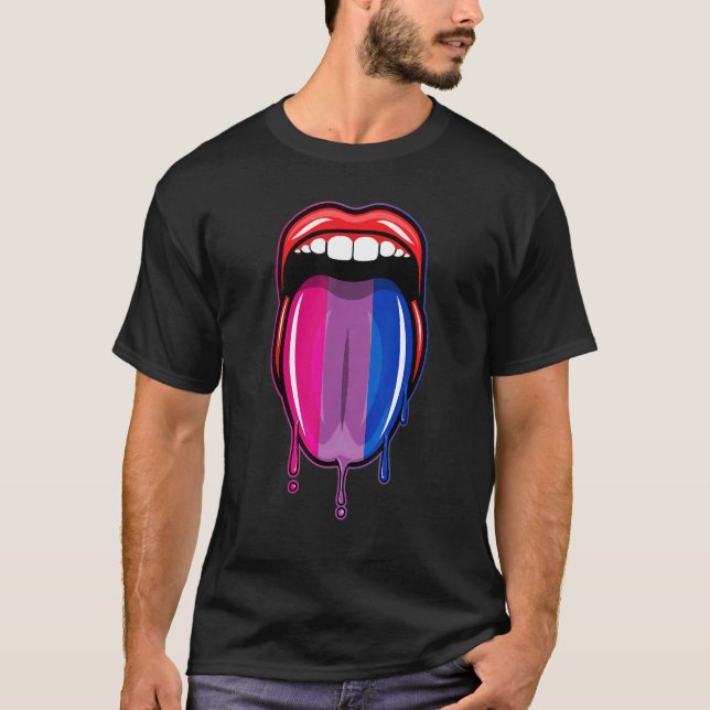 Dripping Lips Tongue Bisexual Pride Bisexuality Fl T Shirt (Framsida)