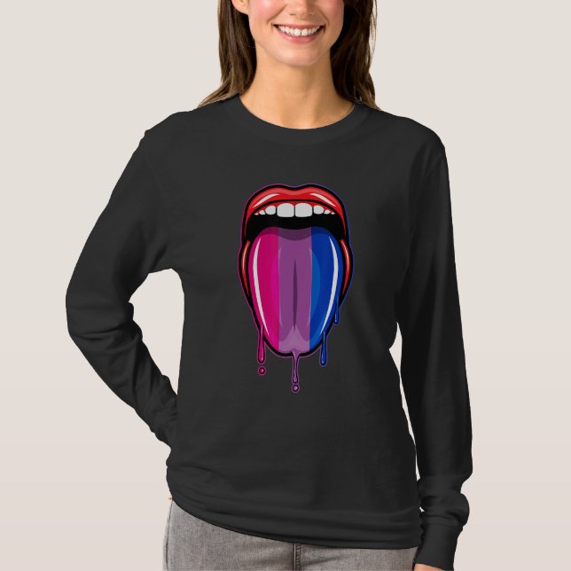 Dripping Lips Tongue Bisexual Pride Bisexuality Fl T Shirt (Framsida)