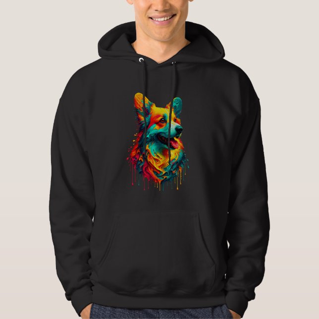 Dripping Paint Art Cardigan Welsh Corgi Corgis Hoodie (Framsida)