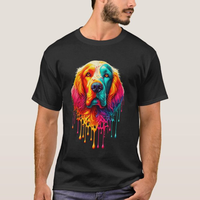 Dripping Paint Art Engelsk Setter T Shirt (Framsida)