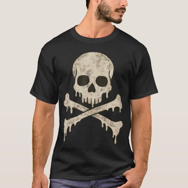 Dripping Skull Crossbones Skeleton Jolly Roger Fla T Shirt (Framsida)