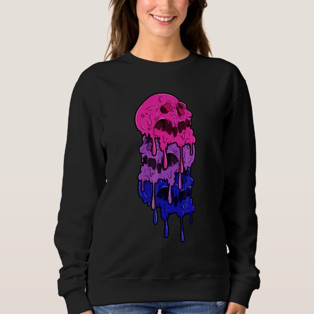 Dripping Skulls Bisexualitet Flagga Bisexuell Lgbt T Shirt (Framsida)
