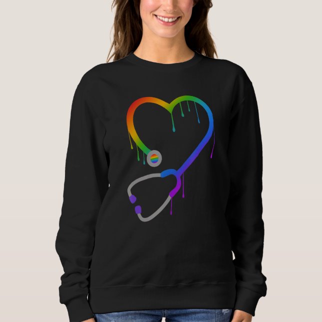Dripping Stethoscope Heart Nurse Doctor Rainbow LG T Shirt (Framsida)