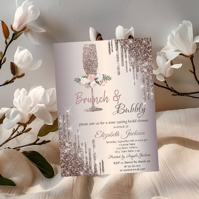 Drips Brunch & Bubbly Rose Gold Bröllopsdusch Inbjudningar (Skapare uppladdad)