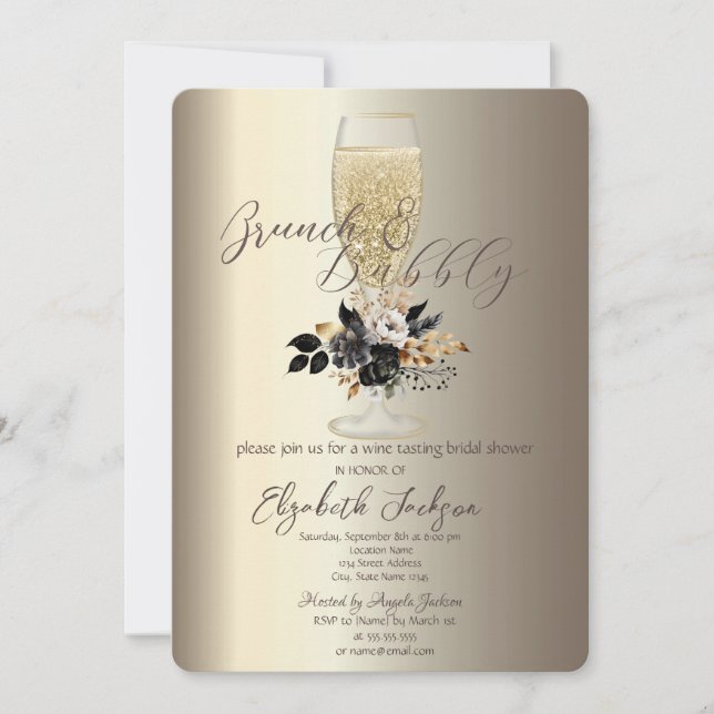 Drips Glass Svarta Rosor Champagne Brunch & Bubbly Inbjudningar (Framsida)