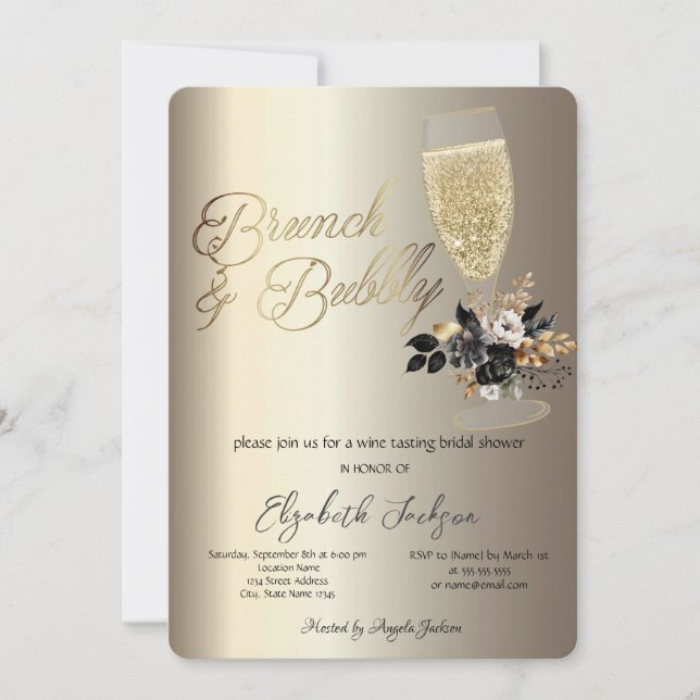 Drips Glass Svarta Rosor Vin Brunch & Bubbly Inbjudningar (Framsida)