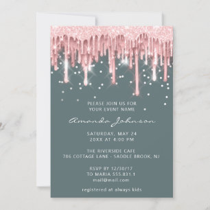 Drips Glitter Möhippa Bröllop Sweet 16 Ro Mint Inbjudningar