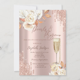 Drips Pärlor Prosecco Boho Rosor Bröllopsdusch Inbjudningar