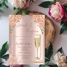 Drips Pärlor Prosecco Rosor Bröllopsdusch Inbjudningar