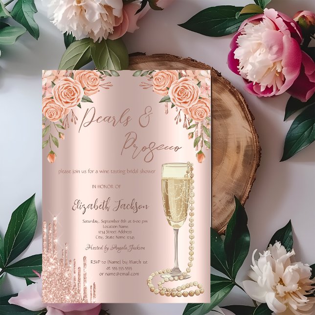 Drips Pärlor Prosecco Rosor Bröllopsdusch  Inbjudningar (Skapare uppladdad)