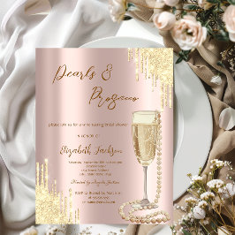 Drips Pearls Prosecco Rose Gold Bröllopsdusch Inbjudningar