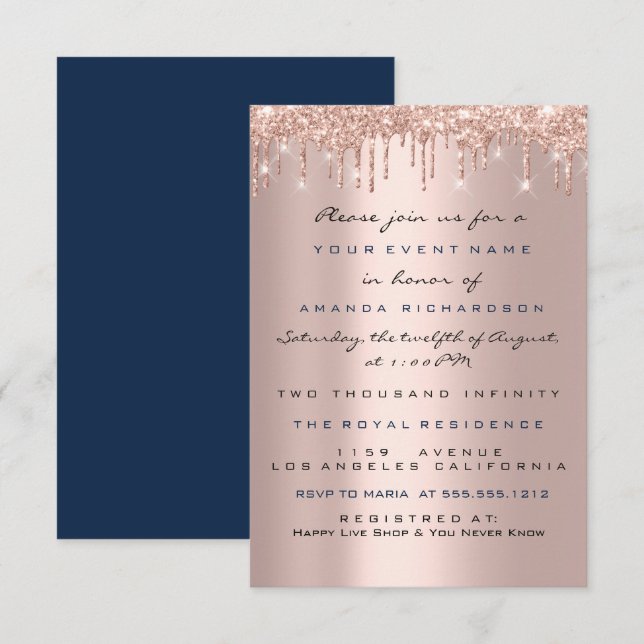 Drips Ro marinsvett Möhippa 16:e Inbjudningar (Fram/baksida)