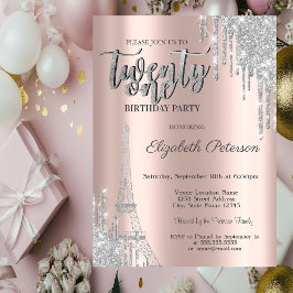 Drips silver Glitter, Eiffel Torn 21:e födelsedage Inbjudningar