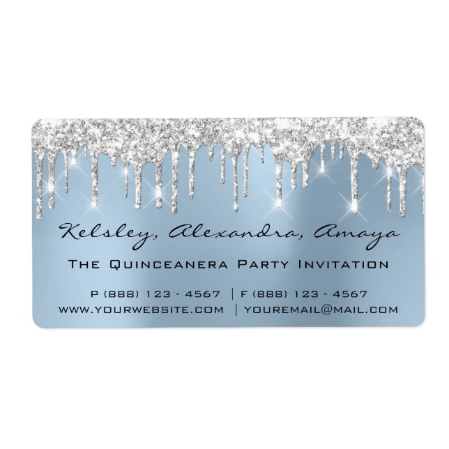 Drips Silver Möhippa Sweet 16th Quinceanera Blue Fraktsedel (Framsidan)