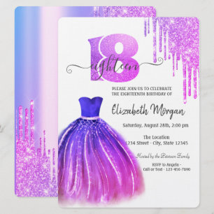 Drips Violet Chic Klänning Silver 18-årsdag Inbjudningar