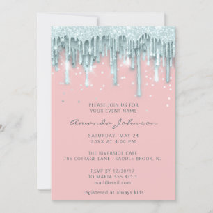 Driv Ro Glitter Flicka Rosa Blue Inbjudningar