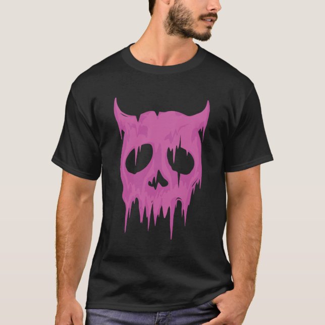 Driva Demon Skull i Neon Rosa T Shirt (Framsida)