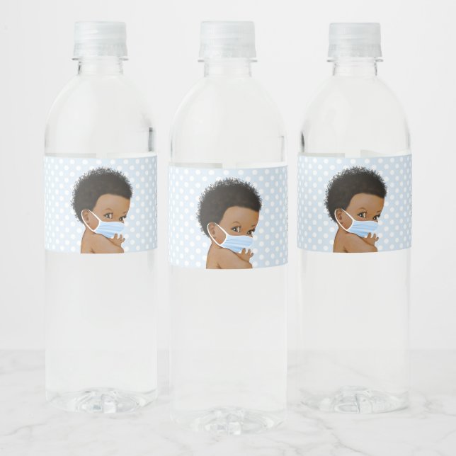 Drive-by baby shower afroamerikansk bebis mask vattenflaskor etikett (Flaskor)