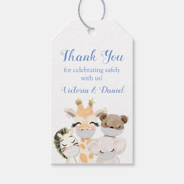 Drive By Baby Shower Baby Djur Med Masker Presentetikett (Framsidan)