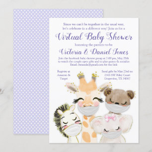 Drive By Baby Shower Bebis Djur med Masker Inbjudningar
