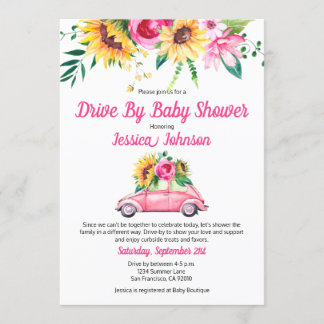 Drive By Baby Shower Inbjudan för Babyflickor