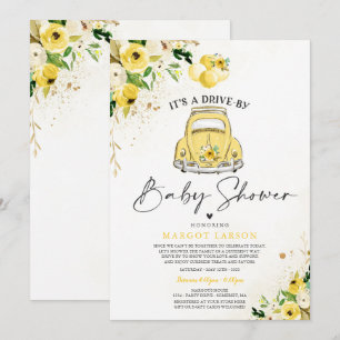 Drive By Baby Shower-inbjudan Gul Blommig Inbjudningar