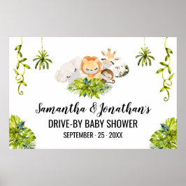 Drive by Baby Shower Jungle Vilda djur Poster