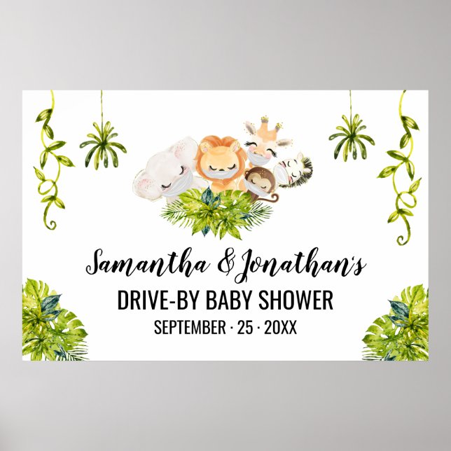 Drive by Baby Shower Jungle Vilda djur Poster (Framsidan)