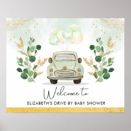 Drive By Baby Shower Parad Grönska Guld Välkommen Poster