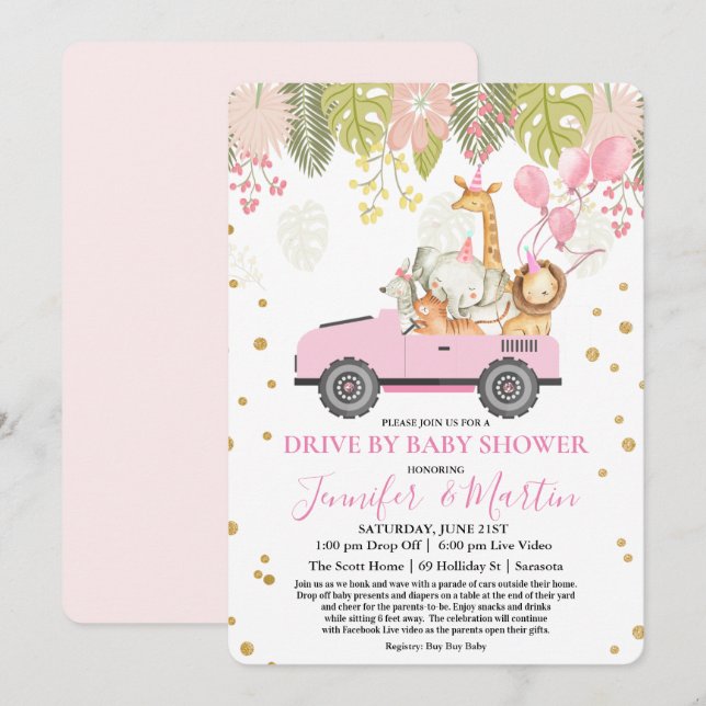 Drive By Baby Shower Virtuell Baby Shower Inbjudningar (Fram/baksida)