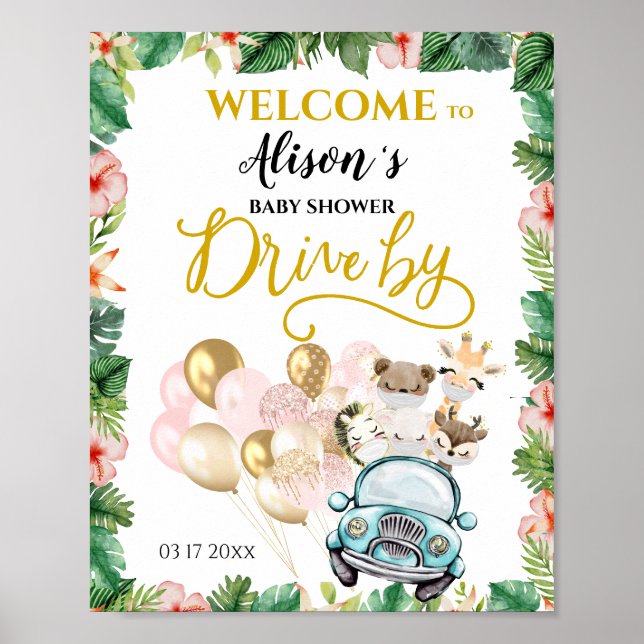 Drive by Baby Shower WELCOME POSTER Safari Friends (Framsidan)
