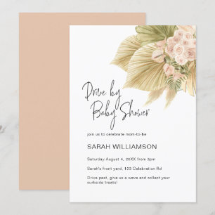 Drive By Boho Blommig Pampas Palm Rosé Baby Shower Inbjudningar